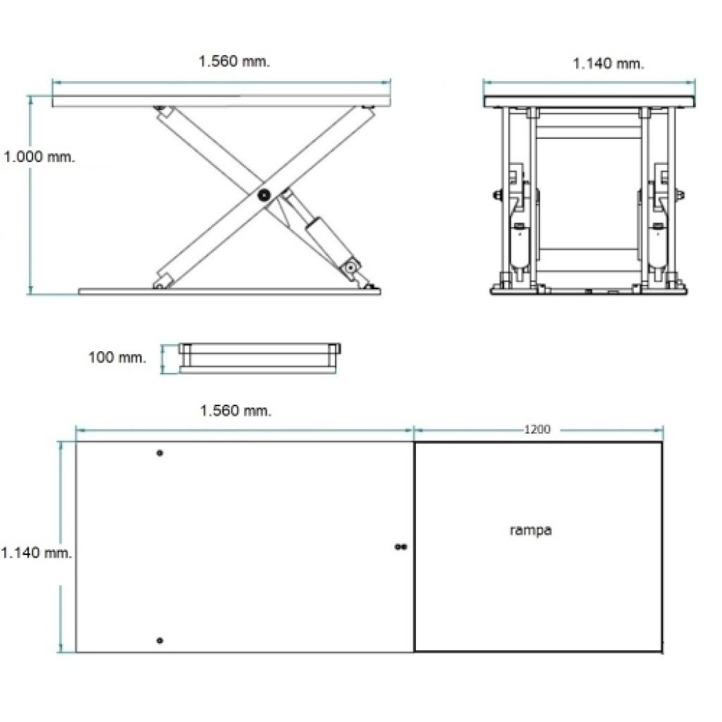 Mesa elevadora eléctrica Extraplana 2.000 kg con rampa 3